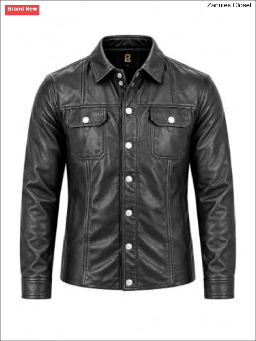 Trucker Leather Jacket Men Real Lambskin Button Front Shirt Collar